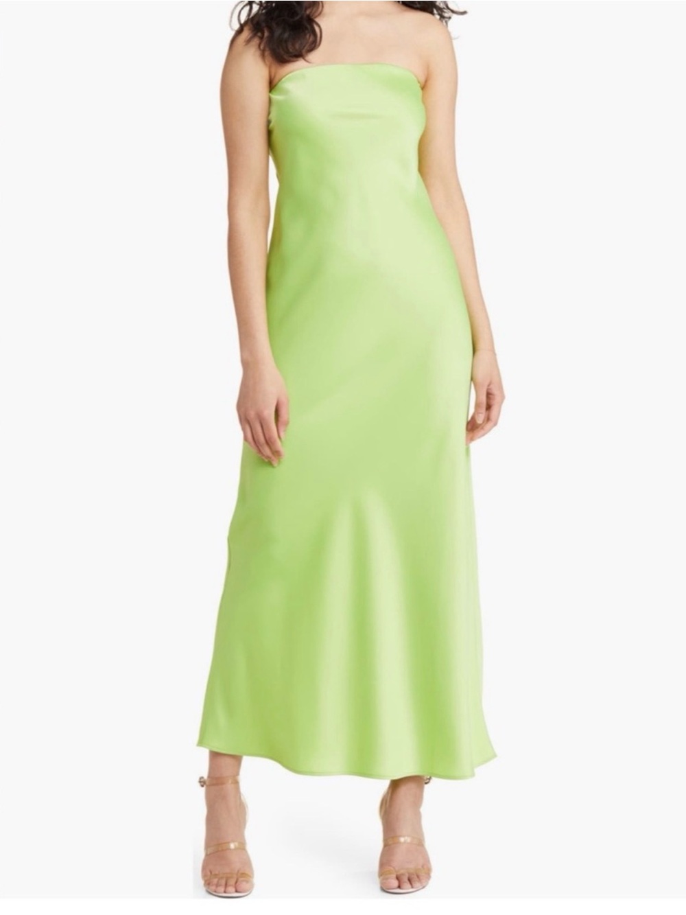 Strapless Green Satin Midi Dress